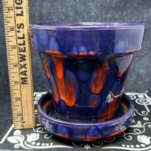 Vintage Flower Pot Set Abstract Drip Paint Red Blue CDP 14 Korea 2pc